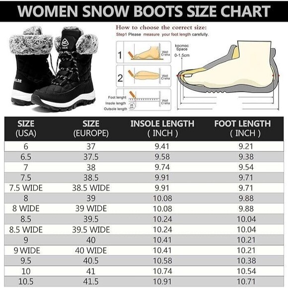 Women’s Snow Boot With Waterproof Lace Up Mid-Calf Outdoor Winter Deep 8.5 - Picture 2 of 6